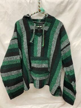 Green & Black Striped Baja Hoodie